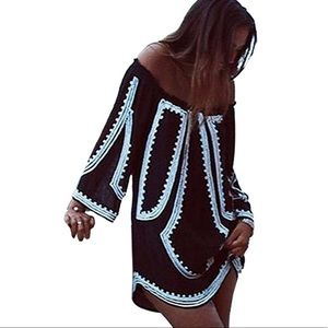 Black and white pattern off the shoulder dress